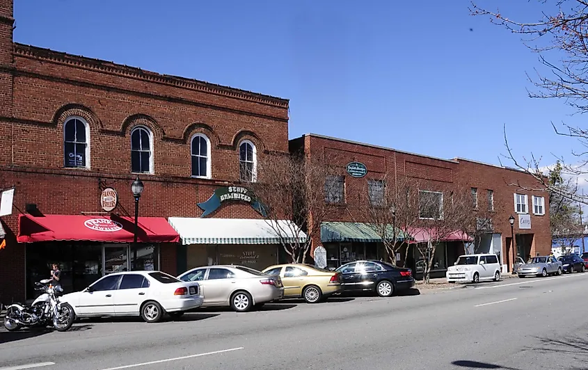 The downtown historic district of Clover, South Carolina