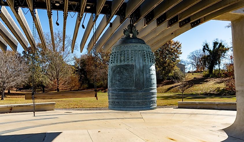  International Friendship Bell and Peace Pavilion symbolize peace and friendship between Japan and Oak Ridge. Manhattan Project Historical National Park in Oak Ridge, Tennessee.