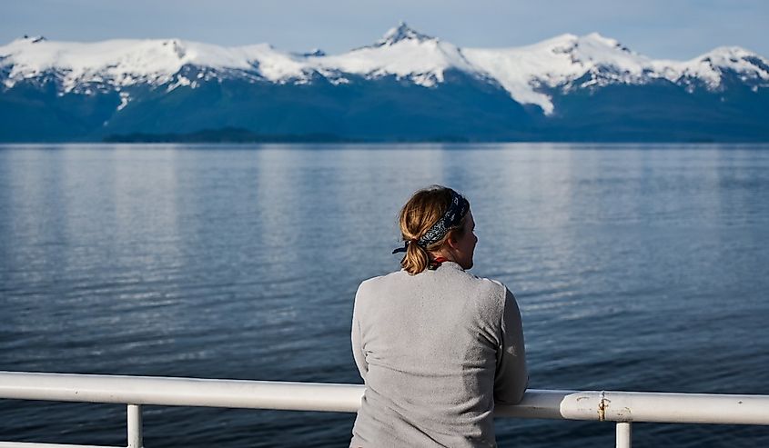 Riding the ferry along the Alaska Marine Highway, Inside Passage, Alaska.