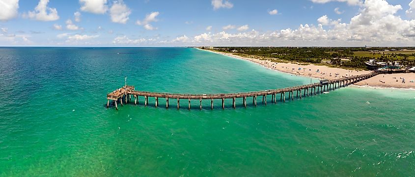 Venice fishing pier in Florida on sunny summer day.