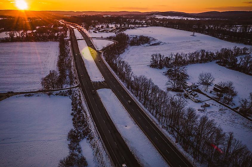 Aerial of Snow Landscape in Clinton New Jersey.