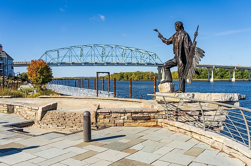 The statue of Wapasha the First by the Mississippi River in Wabasha, Minnesota.