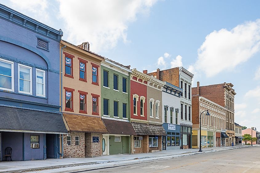 View of buildings on Central Avenue in Connersville, Indiana.