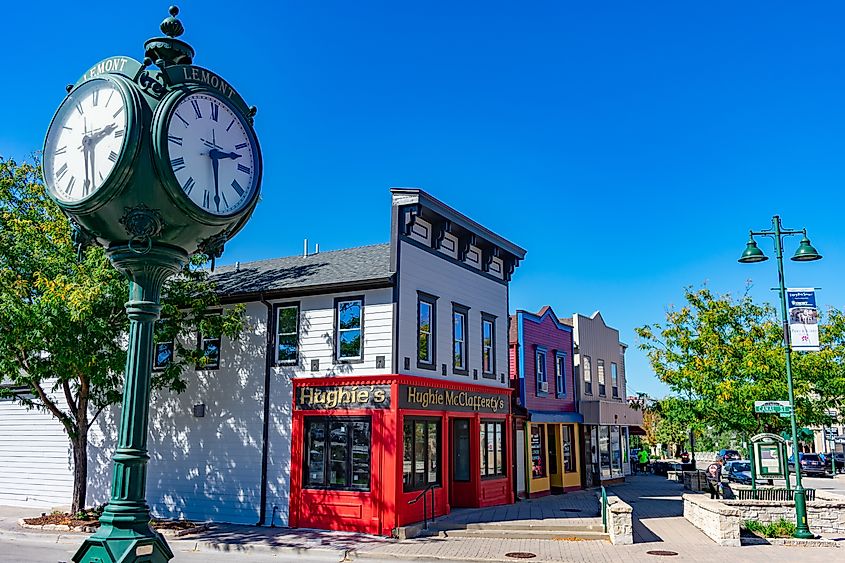 Clock in Downtown Suburban Lemont, Illinois