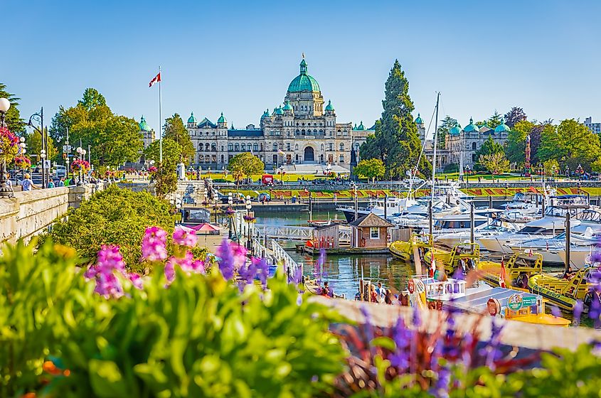 Victoria, British Columbia, Canada. Victoria Harbour and Parliament Buildings at sunny summer day. 