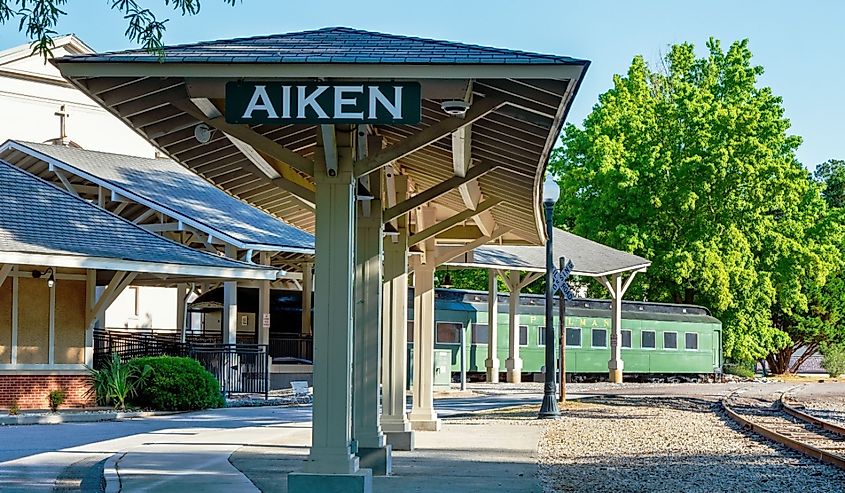 The lovely southern charm of the Aiken, South Carolina train station on a sunny spring day