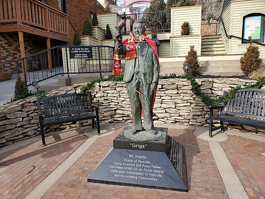 Statue of Bill Grigsby, Prince of Parkville in Parkville, Missouri.