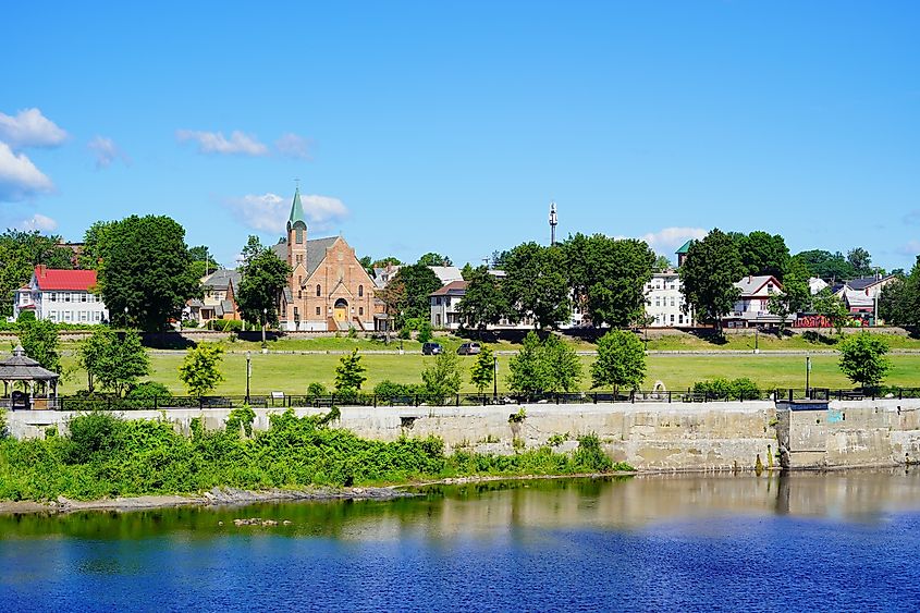 Buildings along the Kennebec River in Waterville, Maine