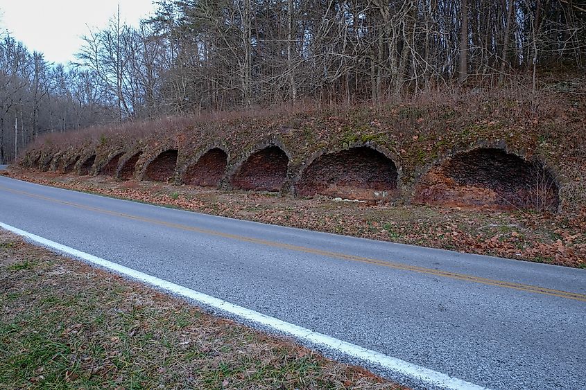 The remnants of several coke ovens line the road at Grundy Lakes Park, South Cumberland State Park in Tracy City, Tennessee