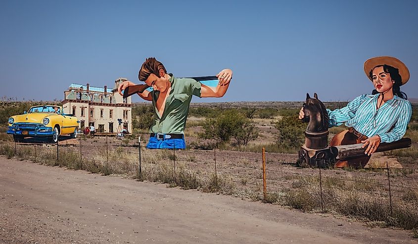 Marfa, Texas, Plywood tribute to the 1956 film "Giant," erected by artist John Cerney in October 2018.