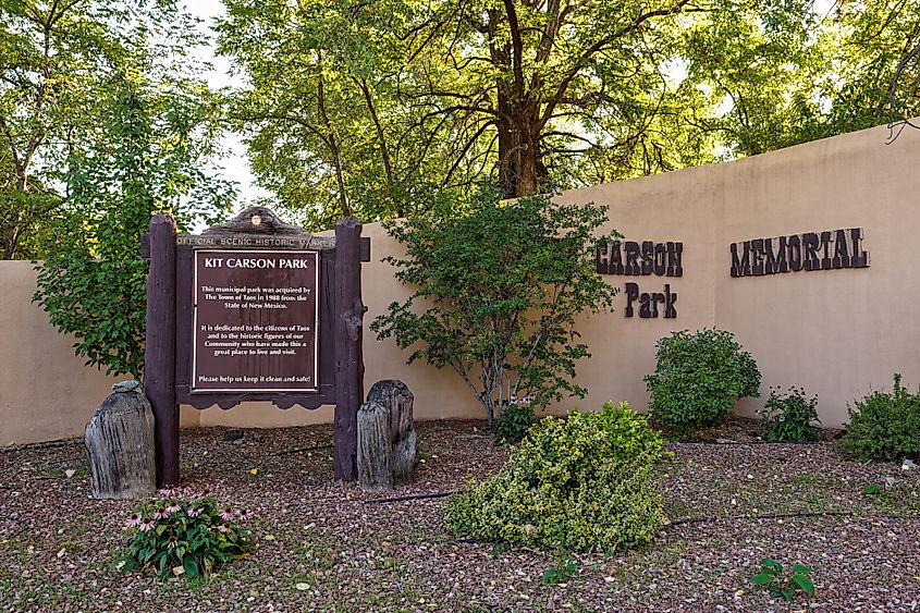 Historic Marker in front of Kit Carson Memorial Park