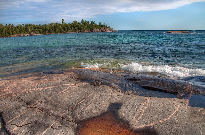 Lake Superior's shoreline at the Lake Superior Provincial Park in Ontario.