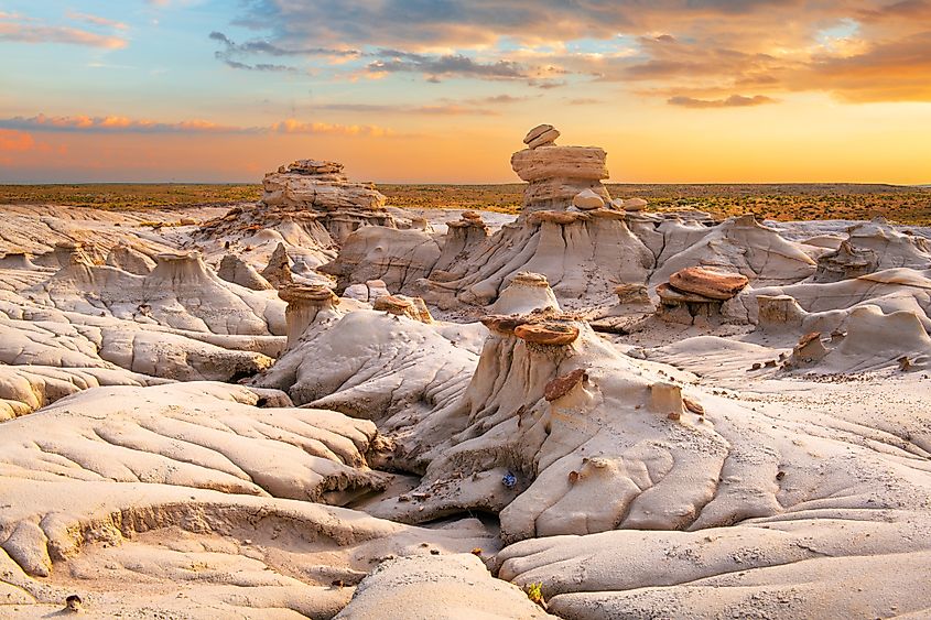 Bisti Badlands, New Mexico, USA at Valley of Dreams after sunset.