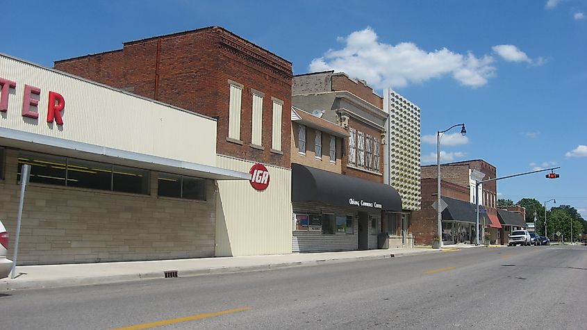 View of downtown Oblong in Illinois.