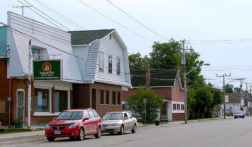 Downtown street in South River, Ontario.