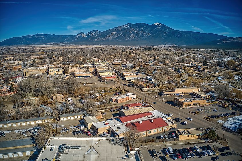 Aerial View of Taos, New Mexico, during winter