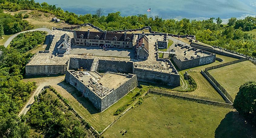 Close up aerial view of Fort Ticonderoga on Lake George in upstate New York 