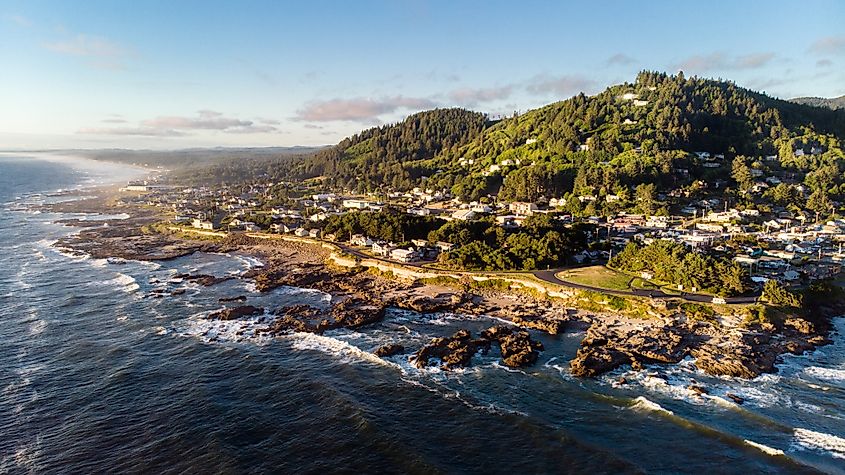 Aerial view of Yachats, Oregon.