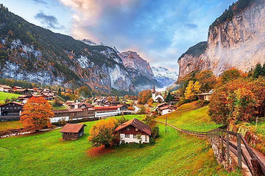 Fall colors in Lauterbrunnen, Switzerland.