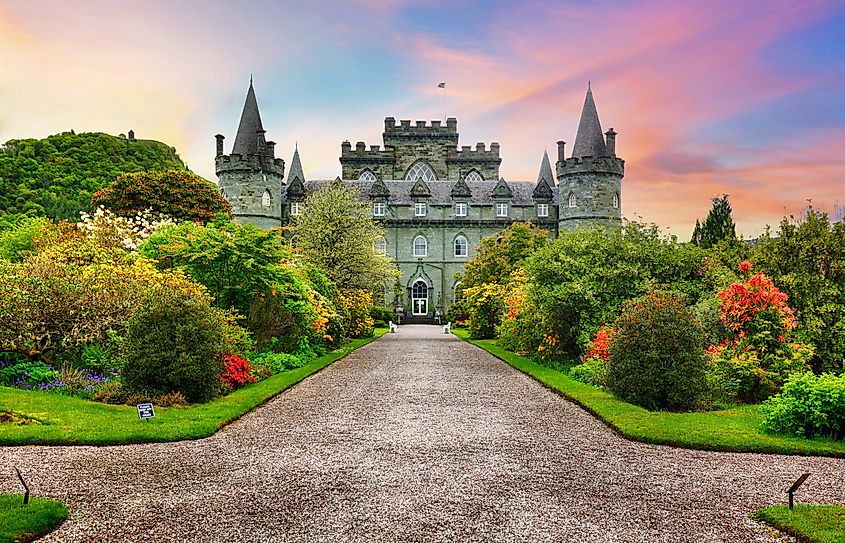 Inveraray castle and garden at sunset, Scotland - UK.