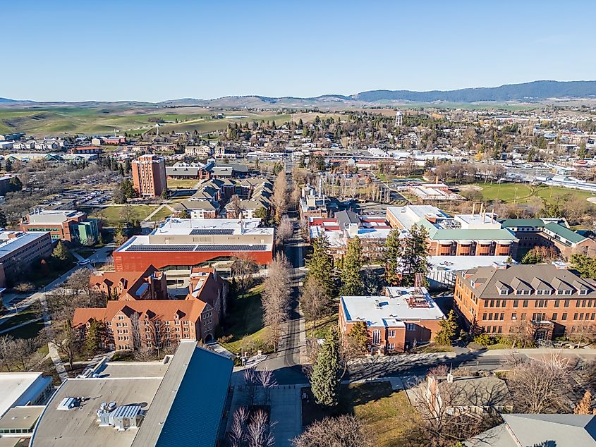 Aerial view of the University of Idaho campus in Moscow, Idaho.