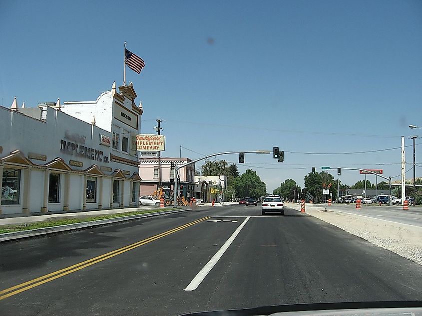 Downtown street in Smithfield, Utah, United States.