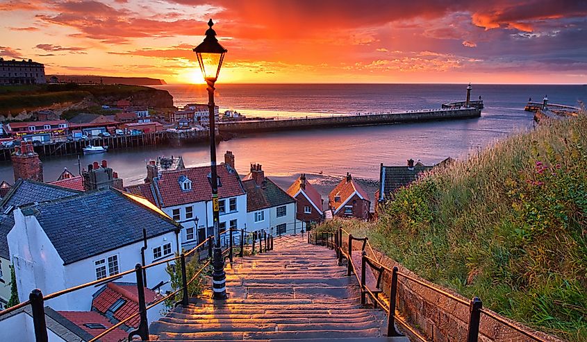 Dramatic sunset at Whitby after a rain shower