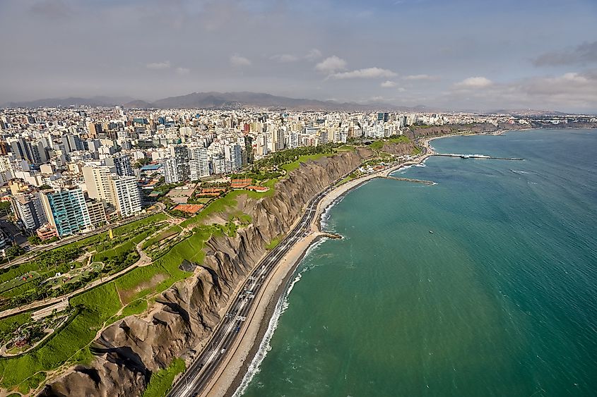 View of the coastline along Lima in Peru.
