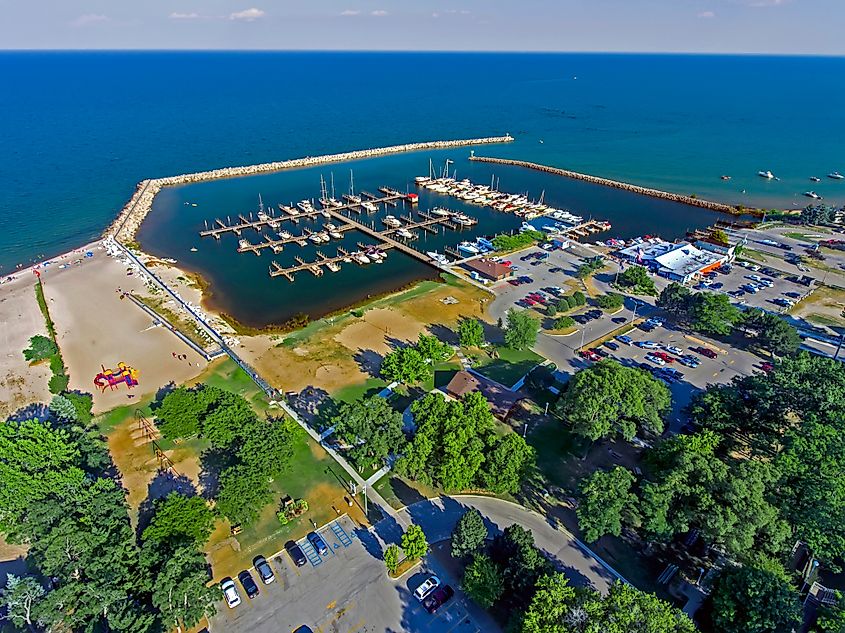 Aerial view of Lexington Michigan on Lake Huron.