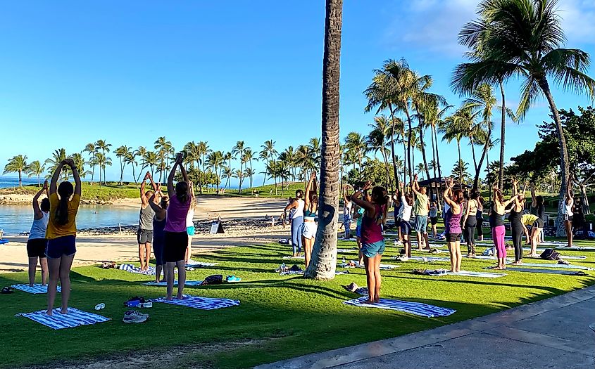 Morning yoga class in Kapolei.