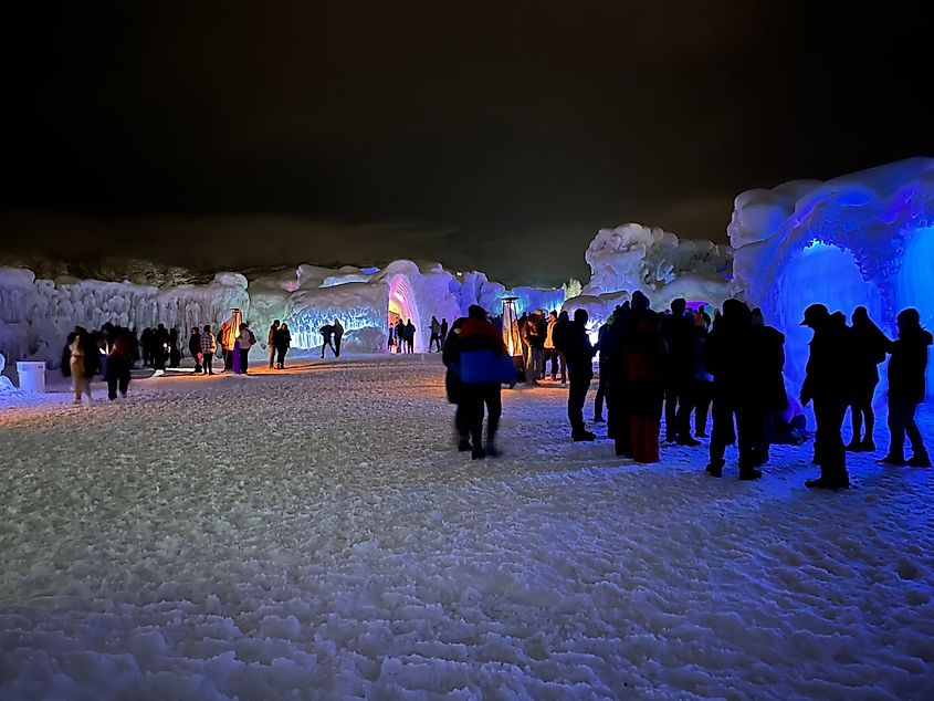 Illuminated ice sculptures in Midway, Utah