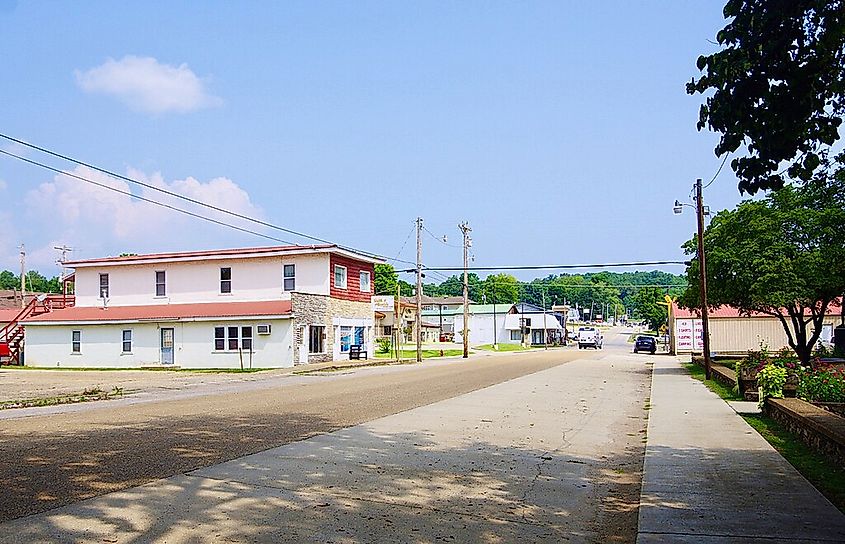 View along Main Street in Van Buren, Missouri, United States.
