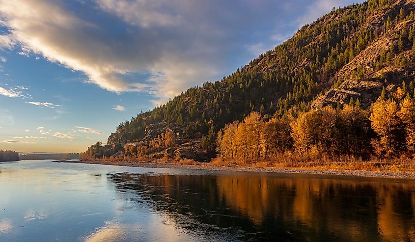 Late light falling on the Flathead River in Bad Rock Canyon near Columbia Falls, Montana.