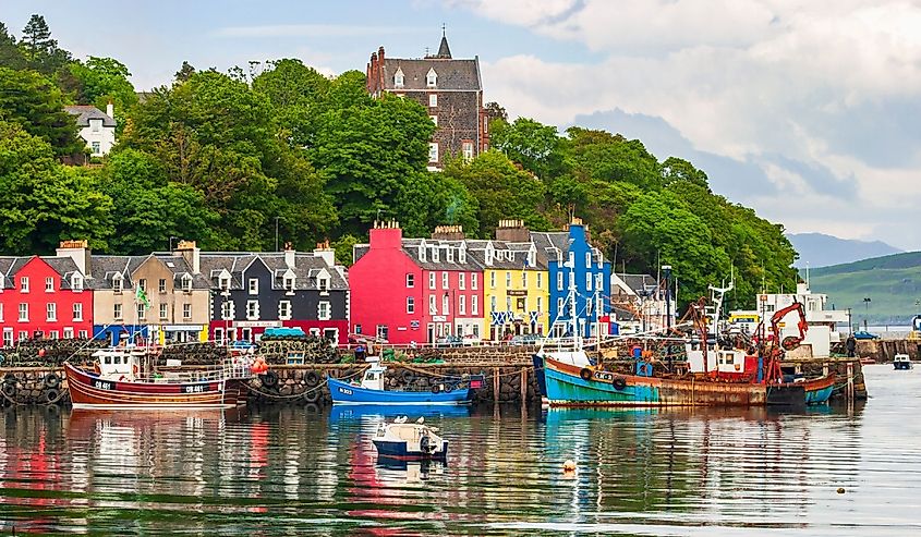 Port with boats in Tobermory in Scotland