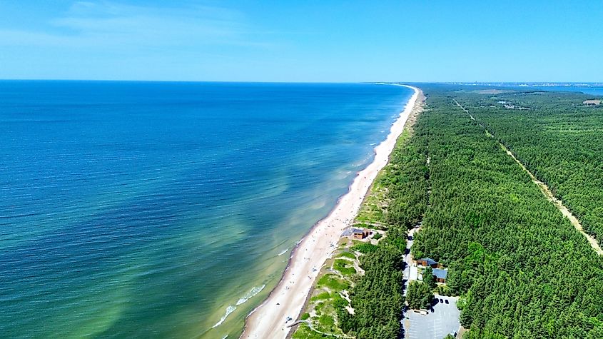 view of the baltic sea and curonian spit from the drone