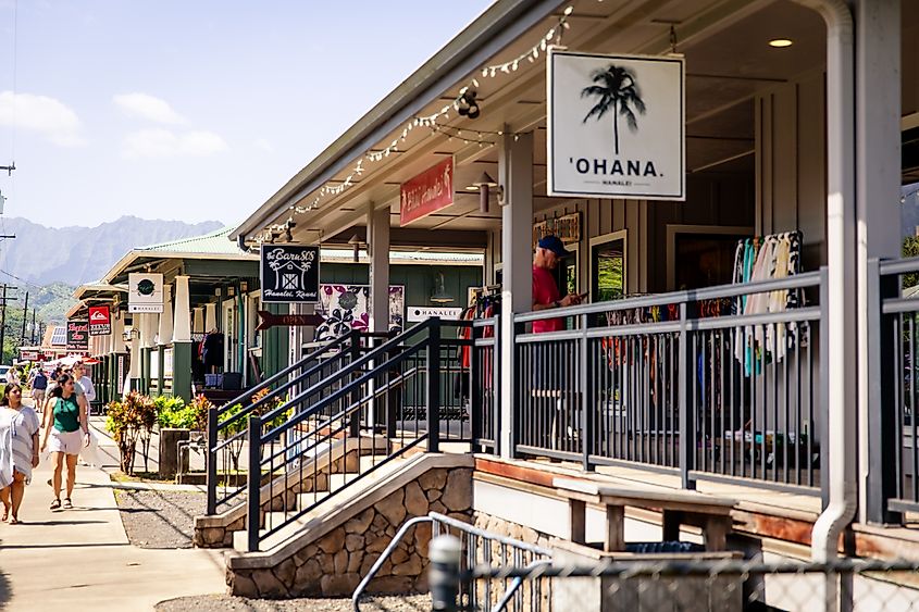 Downtown Hanalei, a beautiful town on the North Shore of the island of Kauai, Hawaii. Editorial credit: bluestork / Shutterstock.com