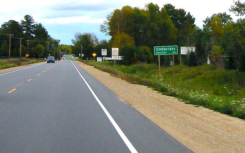 Roadside marker for Embarrass, Wisconsin