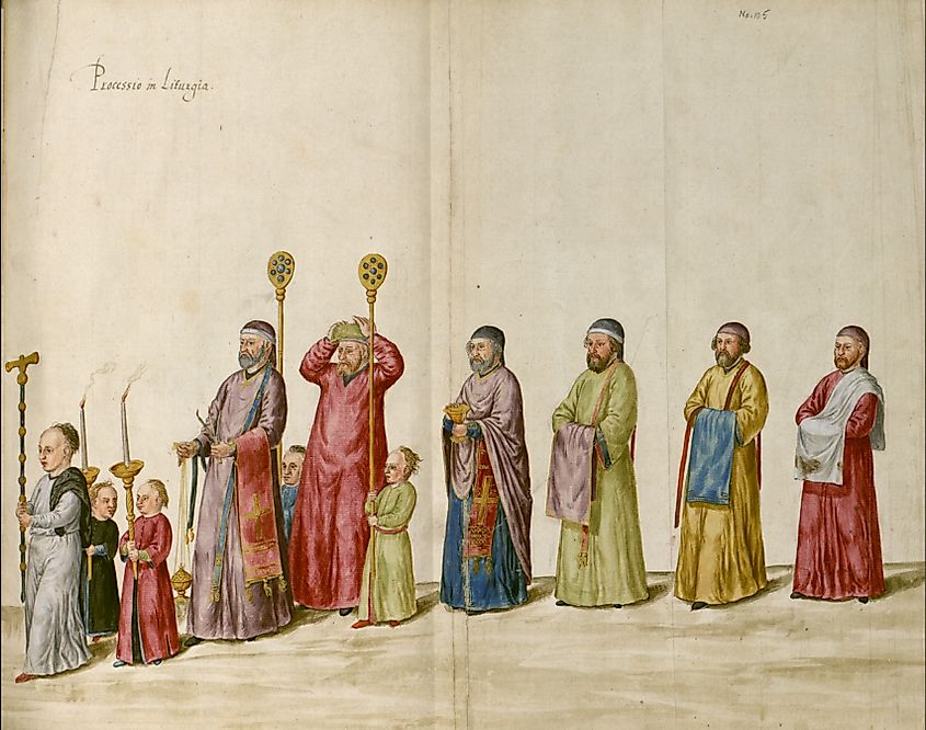Christian liturgical procession from the Ottoman Empire, depicted by Lambert de Vos in 1574.