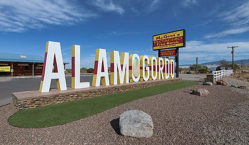 Alamogordo sign at the city limits on Highway 82 in Alamogordo, New Mexico.