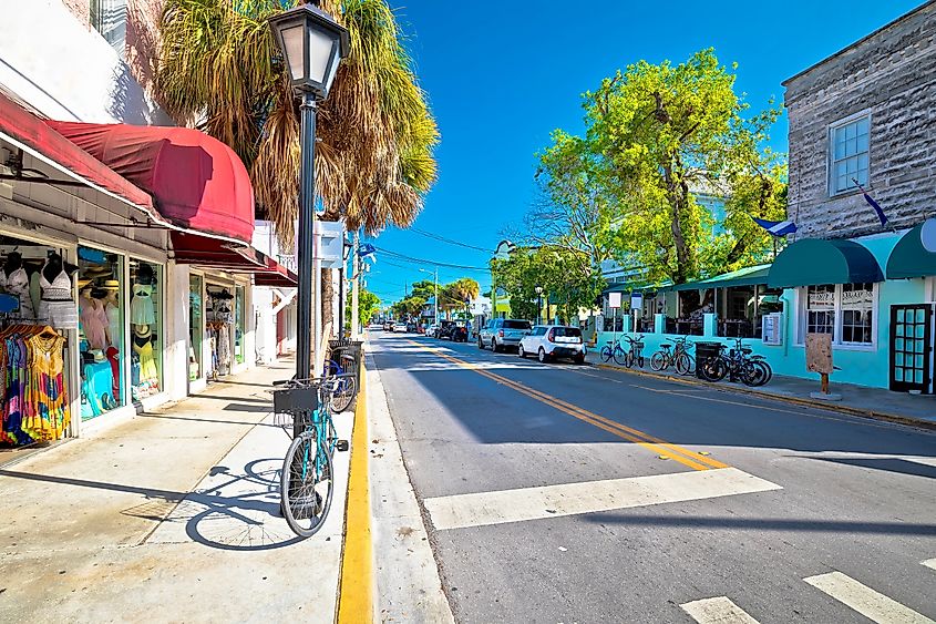 Key West famous Duval street view, south Florida Keys, United states of America.