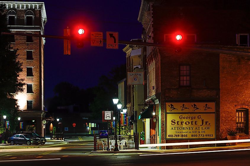 Salisbury, Maryland. Downtown at night. Editorial credit: Alexanderstock23 / Shutterstock.com