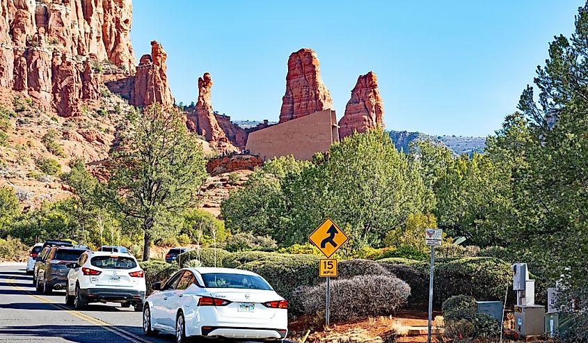 View of Chapel of the Holy Cross in Sedona.