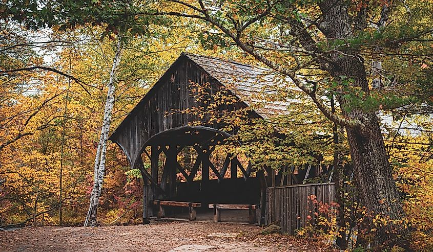 Autumn color and the Sunday River Covered Bridge, in Newry, Maine