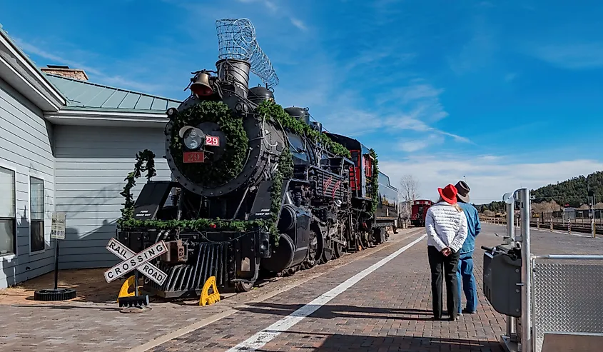 Historic Grand Canyon National Park train at Williams, Arizona in December.