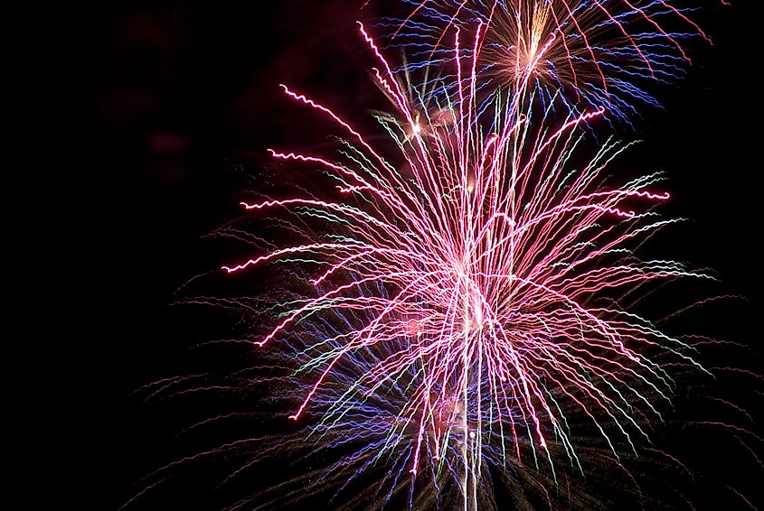 Independence Day fireworks display over Whitefish, Montana.