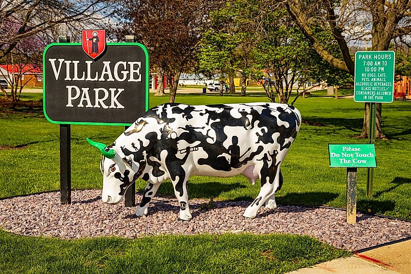 Swiss-painted cow sculpture in New Glarus, Wisconsin