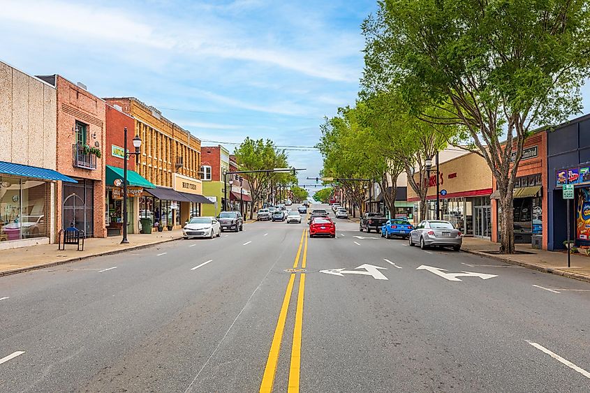 Lexington, North Carolina: Wide angle view down Main Street.