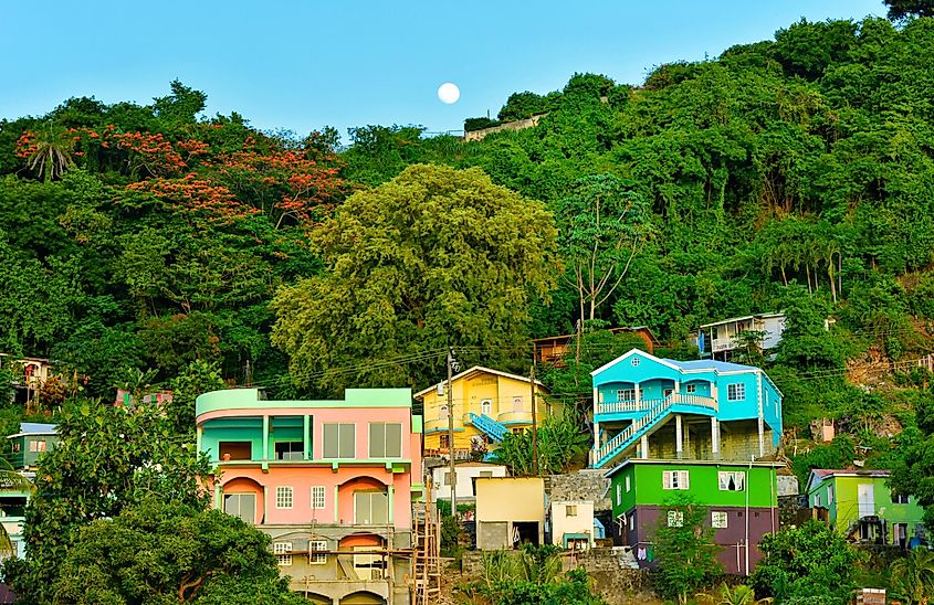 Kingstown colorful houses on the hill. Saint Vincent and the Grenadines.