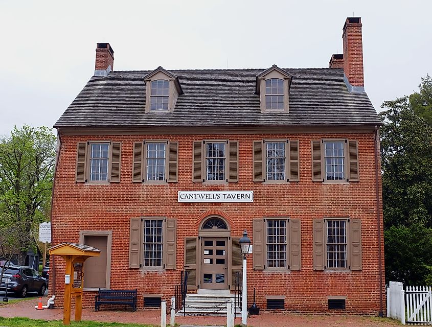 The historic Cantwell's Tavern, a former brick hotel established in 1822 in Odessa, Delaware. Editorial credit: The Old Major / Shutterstock.com