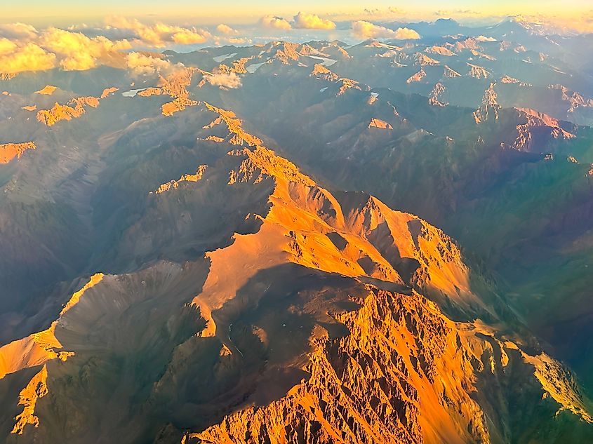 Aerial view of the Andes Mountains landscape.